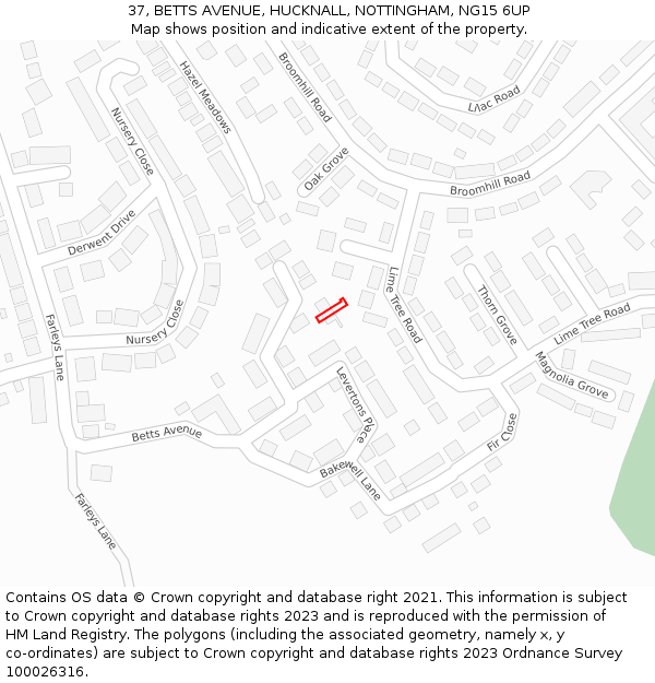 37, BETTS AVENUE, HUCKNALL, NOTTINGHAM, NG15 6UP: Location map and indicative extent of plot