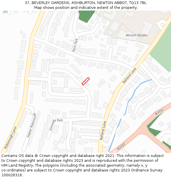 37, BEVERLEY GARDENS, ASHBURTON, NEWTON ABBOT, TQ13 7BL: Location map and indicative extent of plot