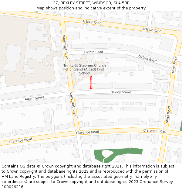 37, BEXLEY STREET, WINDSOR, SL4 5BP: Location map and indicative extent of plot