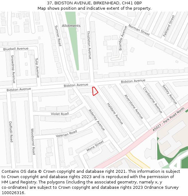 37, BIDSTON AVENUE, BIRKENHEAD, CH41 0BP: Location map and indicative extent of plot