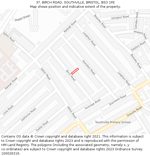 37, BIRCH ROAD, SOUTHVILLE, BRISTOL, BS3 1PE: Location map and indicative extent of plot