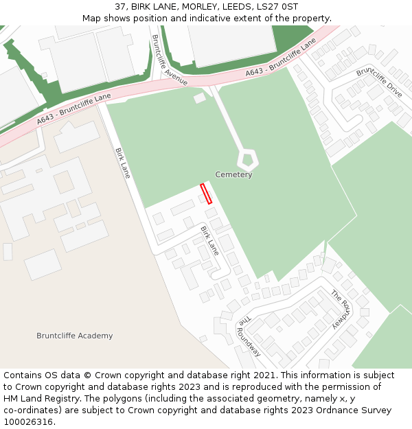 37, BIRK LANE, MORLEY, LEEDS, LS27 0ST: Location map and indicative extent of plot