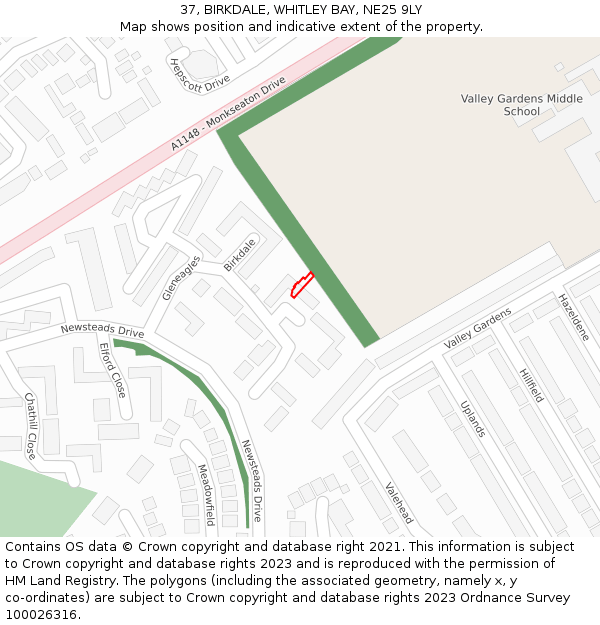 37, BIRKDALE, WHITLEY BAY, NE25 9LY: Location map and indicative extent of plot