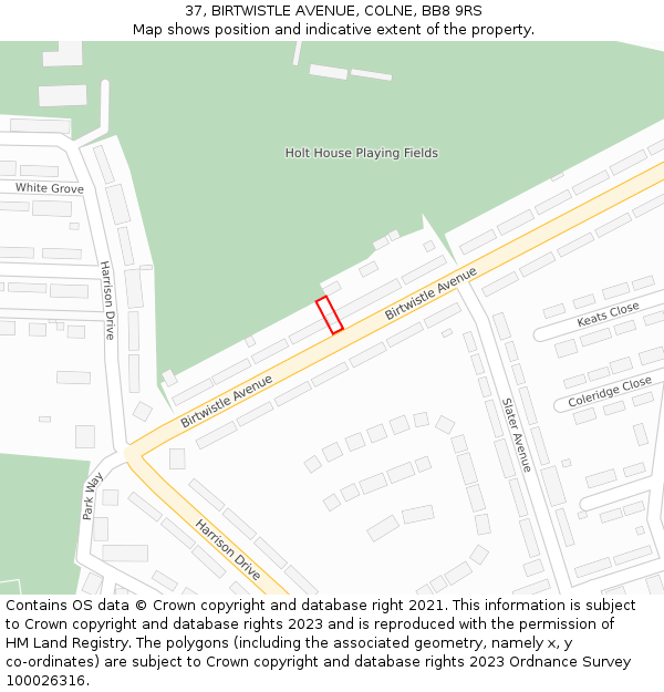 37, BIRTWISTLE AVENUE, COLNE, BB8 9RS: Location map and indicative extent of plot