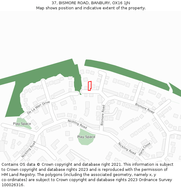 37, BISMORE ROAD, BANBURY, OX16 1JN: Location map and indicative extent of plot