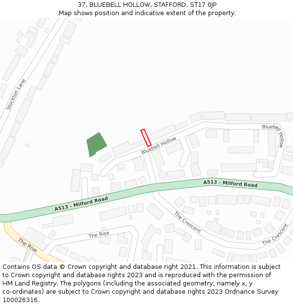 37, BLUEBELL HOLLOW, STAFFORD, ST17 0JP: Location map and indicative extent of plot