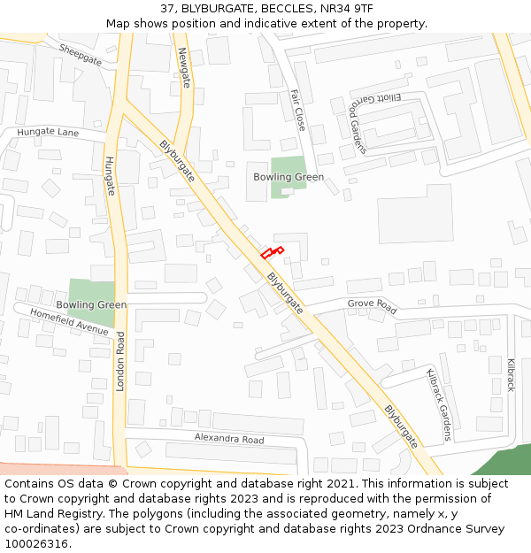 37, BLYBURGATE, BECCLES, NR34 9TF: Location map and indicative extent of plot