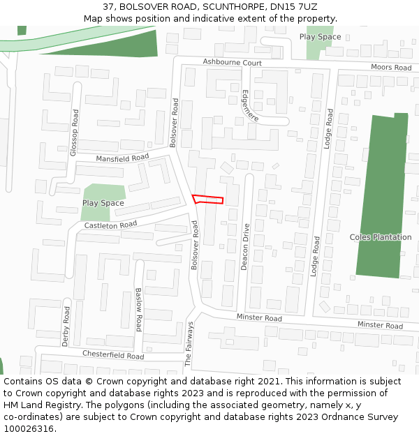 37, BOLSOVER ROAD, SCUNTHORPE, DN15 7UZ: Location map and indicative extent of plot