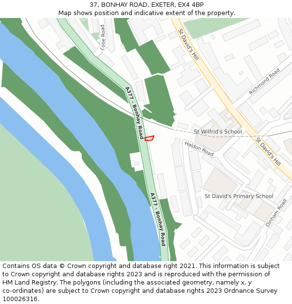 37, BONHAY ROAD, EXETER, EX4 4BP: Location map and indicative extent of plot