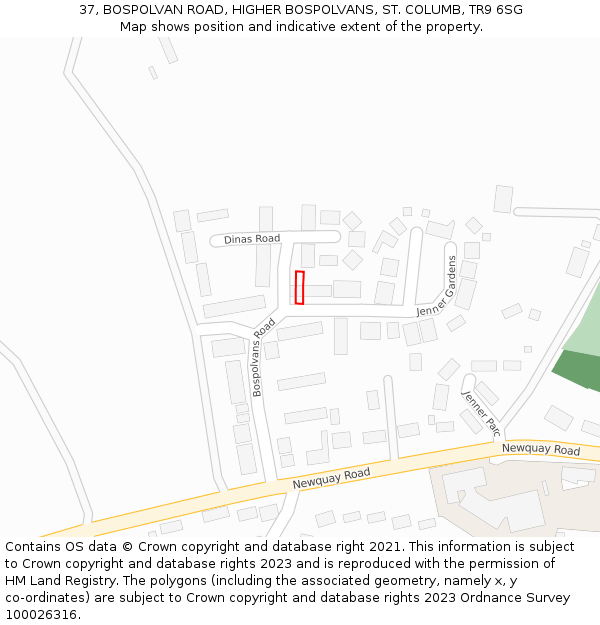 37, BOSPOLVAN ROAD, HIGHER BOSPOLVANS, ST. COLUMB, TR9 6SG: Location map and indicative extent of plot