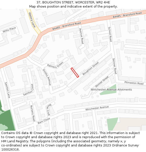 37, BOUGHTON STREET, WORCESTER, WR2 4HE: Location map and indicative extent of plot