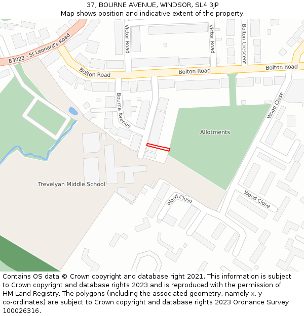 37, BOURNE AVENUE, WINDSOR, SL4 3JP: Location map and indicative extent of plot