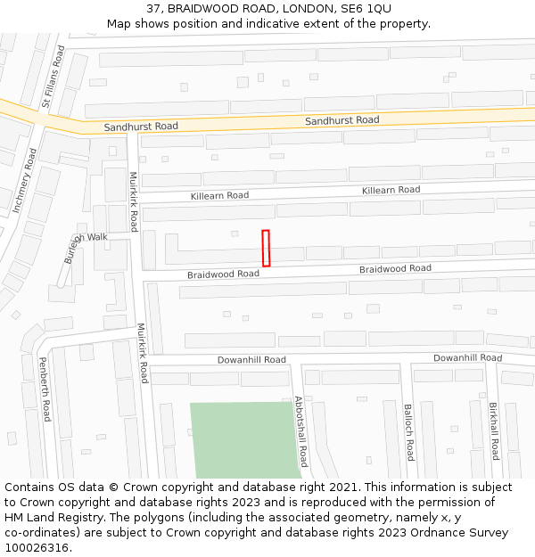 37, BRAIDWOOD ROAD, LONDON, SE6 1QU: Location map and indicative extent of plot