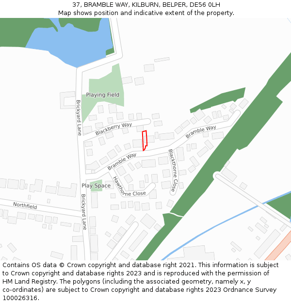 37, BRAMBLE WAY, KILBURN, BELPER, DE56 0LH: Location map and indicative extent of plot
