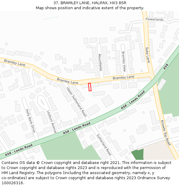 37, BRAMLEY LANE, HALIFAX, HX3 8SR: Location map and indicative extent of plot