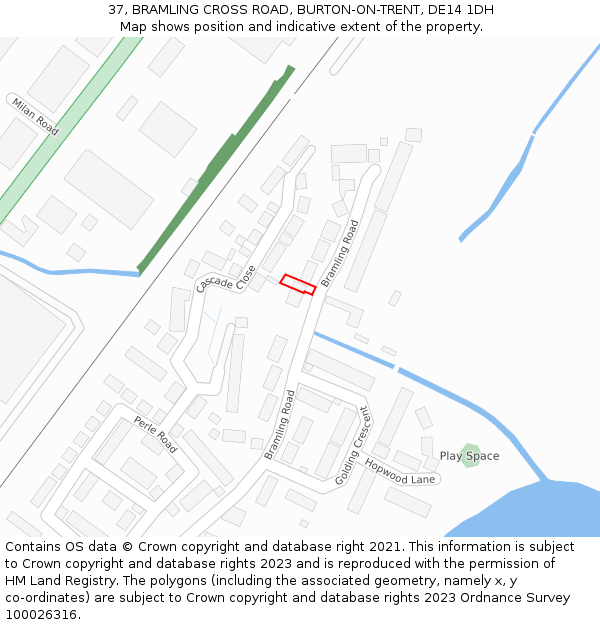 37, BRAMLING CROSS ROAD, BURTON-ON-TRENT, DE14 1DH: Location map and indicative extent of plot