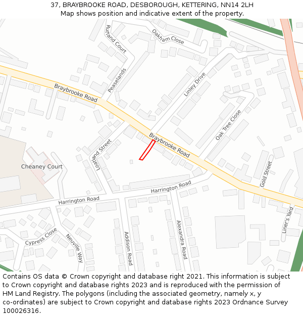 37, BRAYBROOKE ROAD, DESBOROUGH, KETTERING, NN14 2LH: Location map and indicative extent of plot