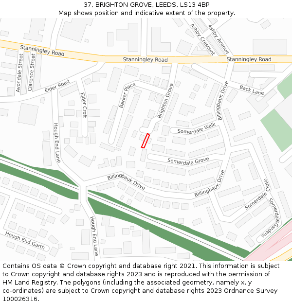 37, BRIGHTON GROVE, LEEDS, LS13 4BP: Location map and indicative extent of plot