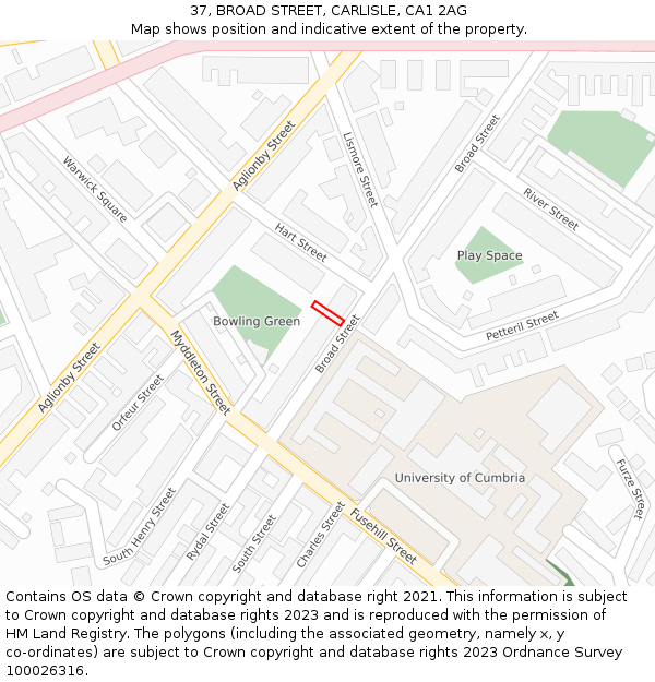 37, BROAD STREET, CARLISLE, CA1 2AG: Location map and indicative extent of plot