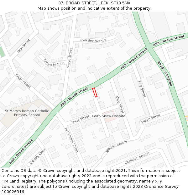 37, BROAD STREET, LEEK, ST13 5NX: Location map and indicative extent of plot