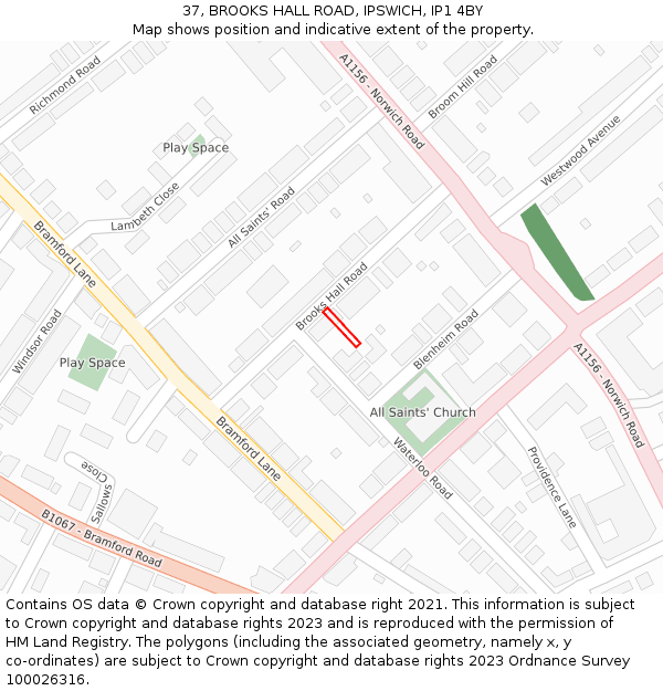 37, BROOKS HALL ROAD, IPSWICH, IP1 4BY: Location map and indicative extent of plot