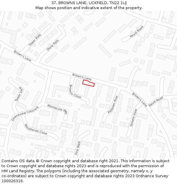 37, BROWNS LANE, UCKFIELD, TN22 1UJ: Location map and indicative extent of plot