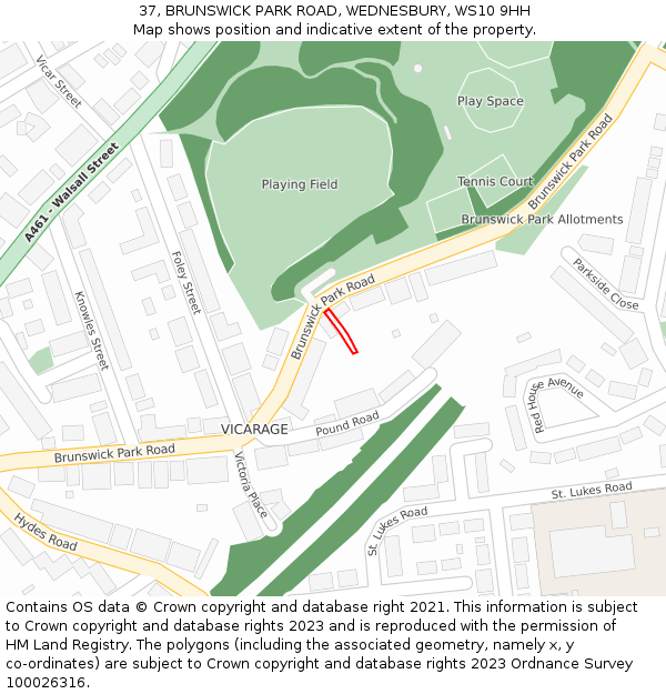 37, BRUNSWICK PARK ROAD, WEDNESBURY, WS10 9HH: Location map and indicative extent of plot