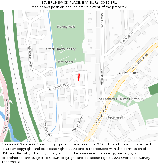 37, BRUNSWICK PLACE, BANBURY, OX16 3RL: Location map and indicative extent of plot