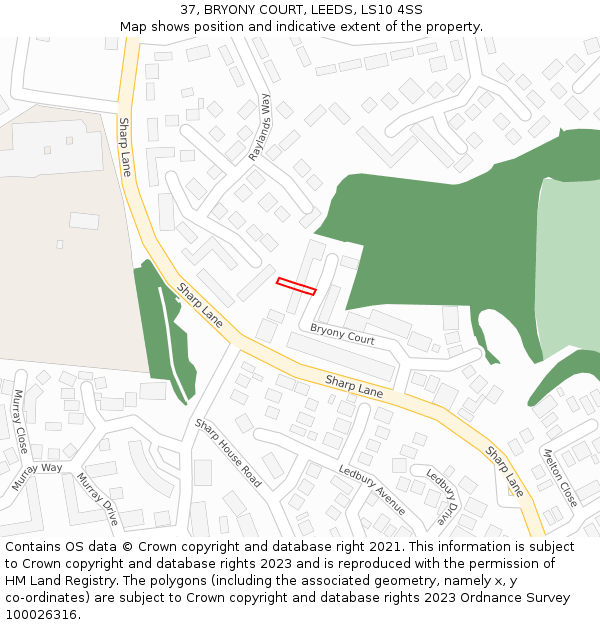 37, BRYONY COURT, LEEDS, LS10 4SS: Location map and indicative extent of plot