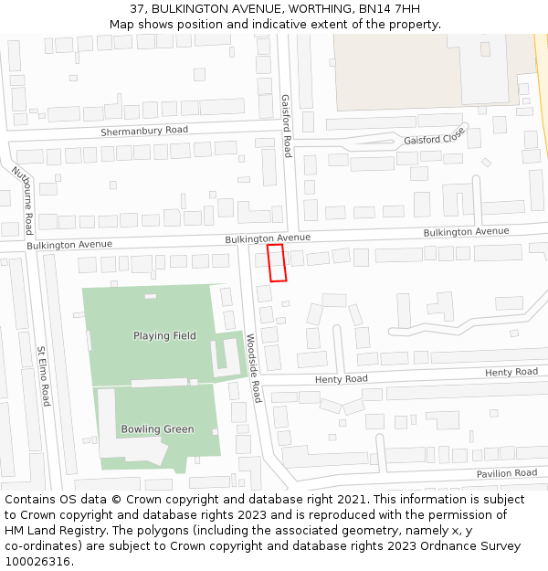 37, BULKINGTON AVENUE, WORTHING, BN14 7HH: Location map and indicative extent of plot