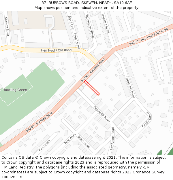 37, BURROWS ROAD, SKEWEN, NEATH, SA10 6AE: Location map and indicative extent of plot
