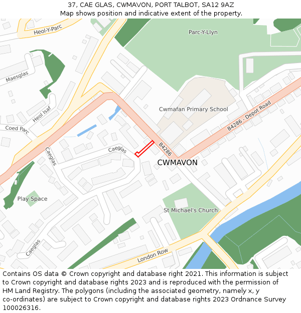 37, CAE GLAS, CWMAVON, PORT TALBOT, SA12 9AZ: Location map and indicative extent of plot
