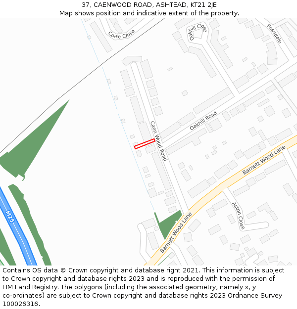 37, CAENWOOD ROAD, ASHTEAD, KT21 2JE: Location map and indicative extent of plot