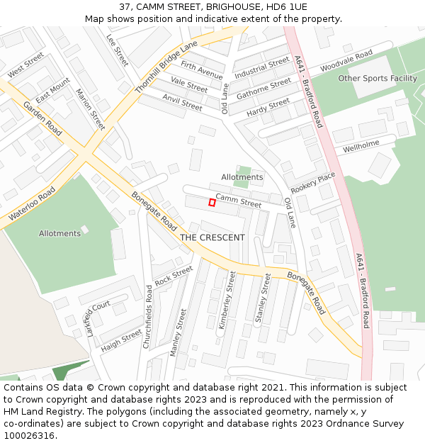 37, CAMM STREET, BRIGHOUSE, HD6 1UE: Location map and indicative extent of plot
