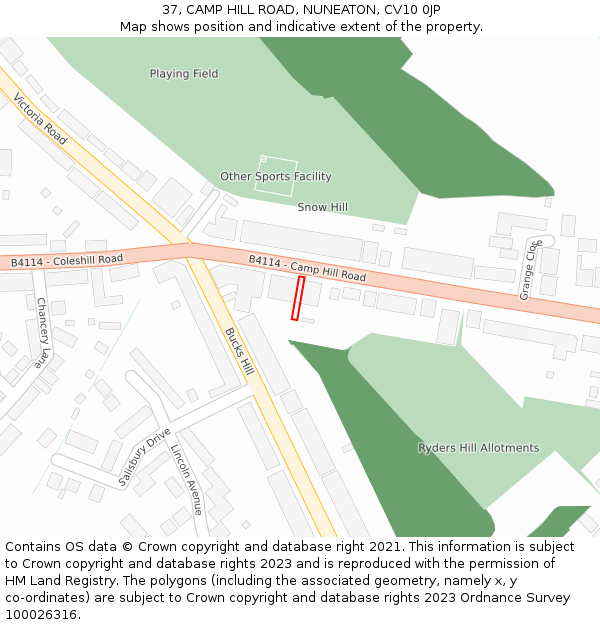 37, CAMP HILL ROAD, NUNEATON, CV10 0JP: Location map and indicative extent of plot