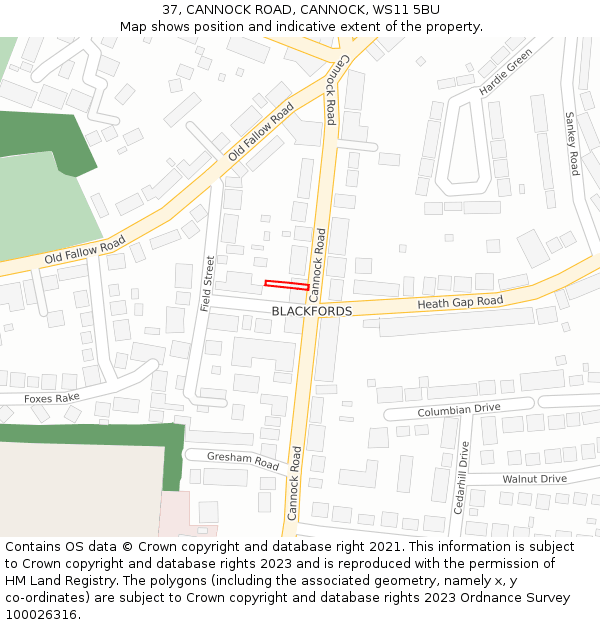 37, CANNOCK ROAD, CANNOCK, WS11 5BU: Location map and indicative extent of plot