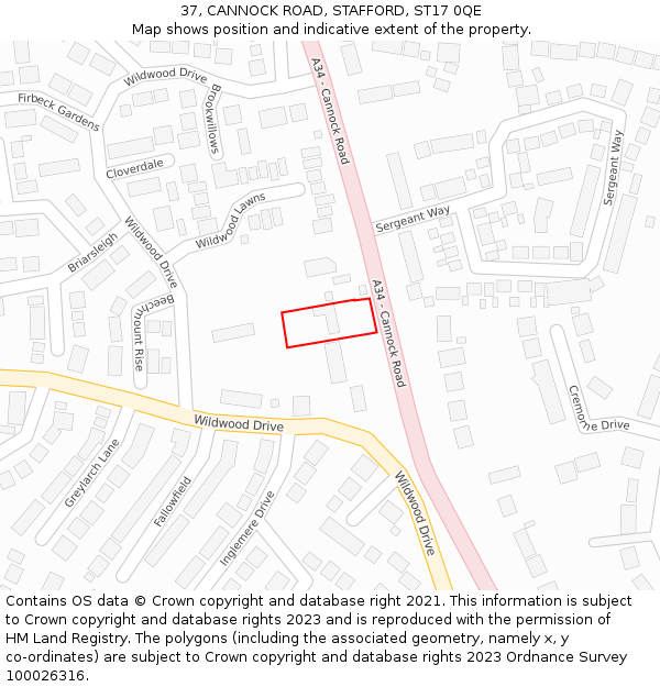 37, CANNOCK ROAD, STAFFORD, ST17 0QE: Location map and indicative extent of plot