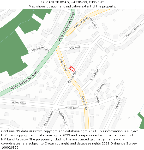 37, CANUTE ROAD, HASTINGS, TN35 5HT: Location map and indicative extent of plot