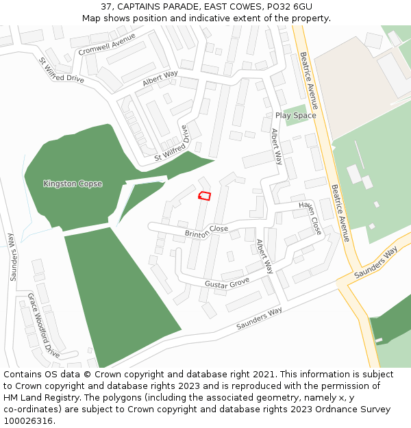 37, CAPTAINS PARADE, EAST COWES, PO32 6GU: Location map and indicative extent of plot