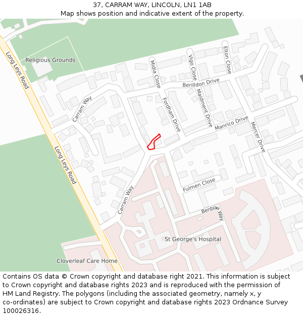 37, CARRAM WAY, LINCOLN, LN1 1AB: Location map and indicative extent of plot