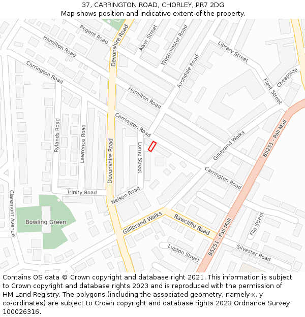 37, CARRINGTON ROAD, CHORLEY, PR7 2DG: Location map and indicative extent of plot