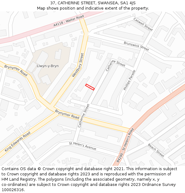 37, CATHERINE STREET, SWANSEA, SA1 4JS: Location map and indicative extent of plot