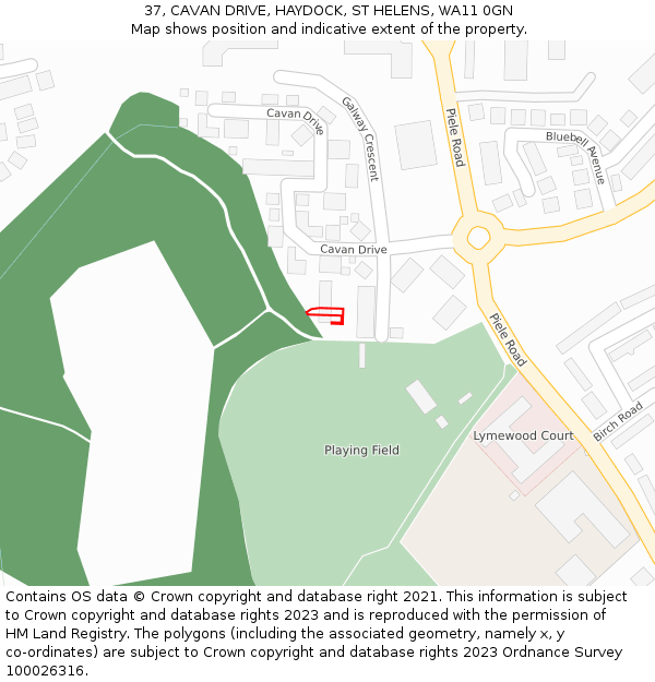 37, CAVAN DRIVE, HAYDOCK, ST HELENS, WA11 0GN: Location map and indicative extent of plot