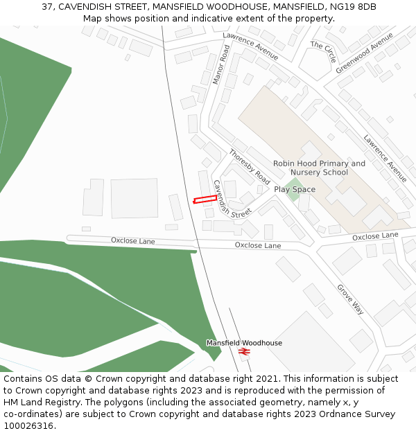 37, CAVENDISH STREET, MANSFIELD WOODHOUSE, MANSFIELD, NG19 8DB: Location map and indicative extent of plot
