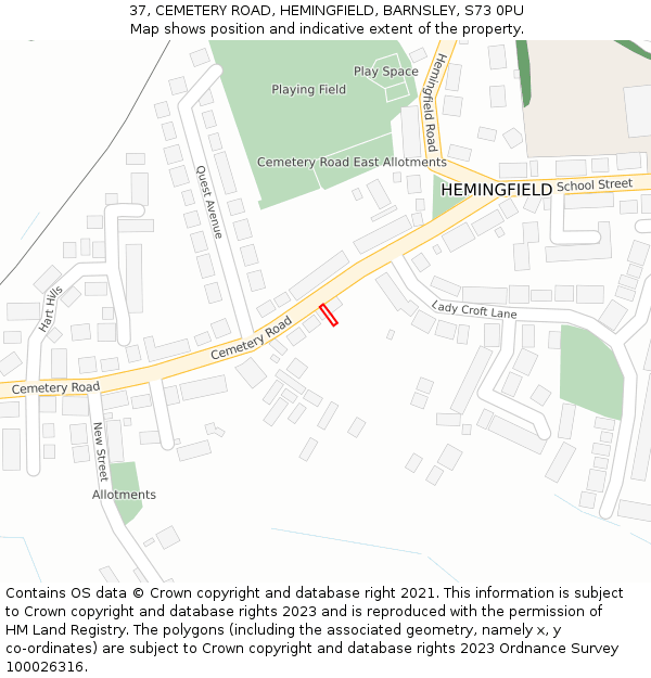 37, CEMETERY ROAD, HEMINGFIELD, BARNSLEY, S73 0PU: Location map and indicative extent of plot