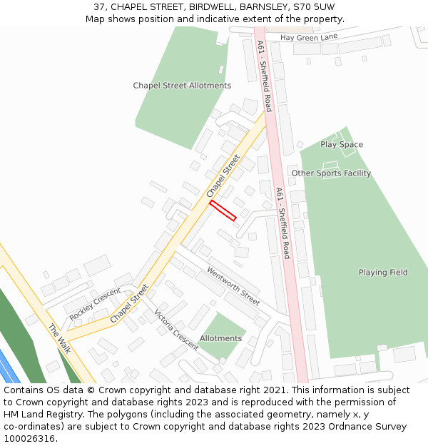 37, CHAPEL STREET, BIRDWELL, BARNSLEY, S70 5UW: Location map and indicative extent of plot