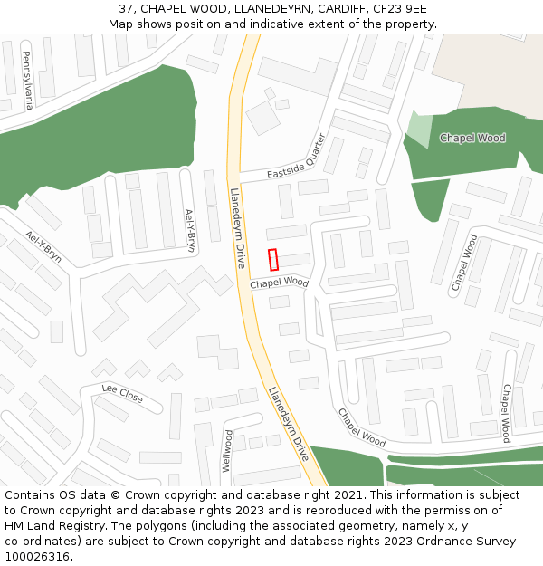 37, CHAPEL WOOD, LLANEDEYRN, CARDIFF, CF23 9EE: Location map and indicative extent of plot