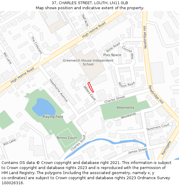 37, CHARLES STREET, LOUTH, LN11 0LB: Location map and indicative extent of plot