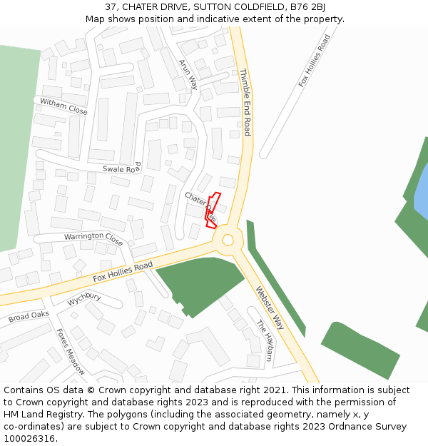 37, CHATER DRIVE, SUTTON COLDFIELD, B76 2BJ: Location map and indicative extent of plot