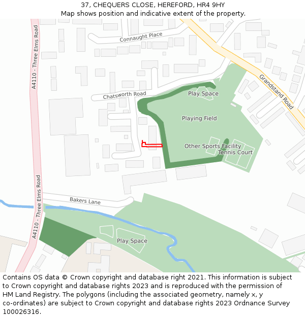 37, CHEQUERS CLOSE, HEREFORD, HR4 9HY: Location map and indicative extent of plot